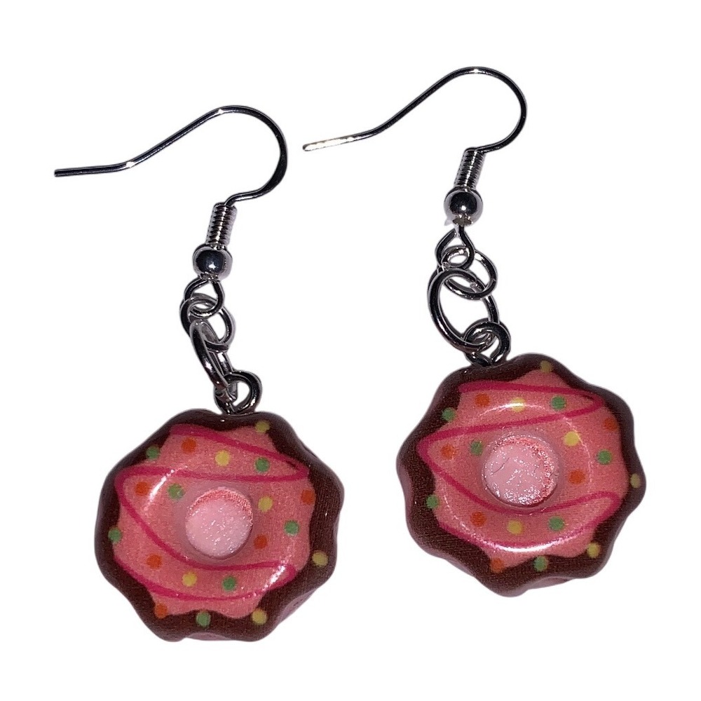 Donut Earrings‎ Pink Frosted Doughnut Dangle Drop Food Jewelry